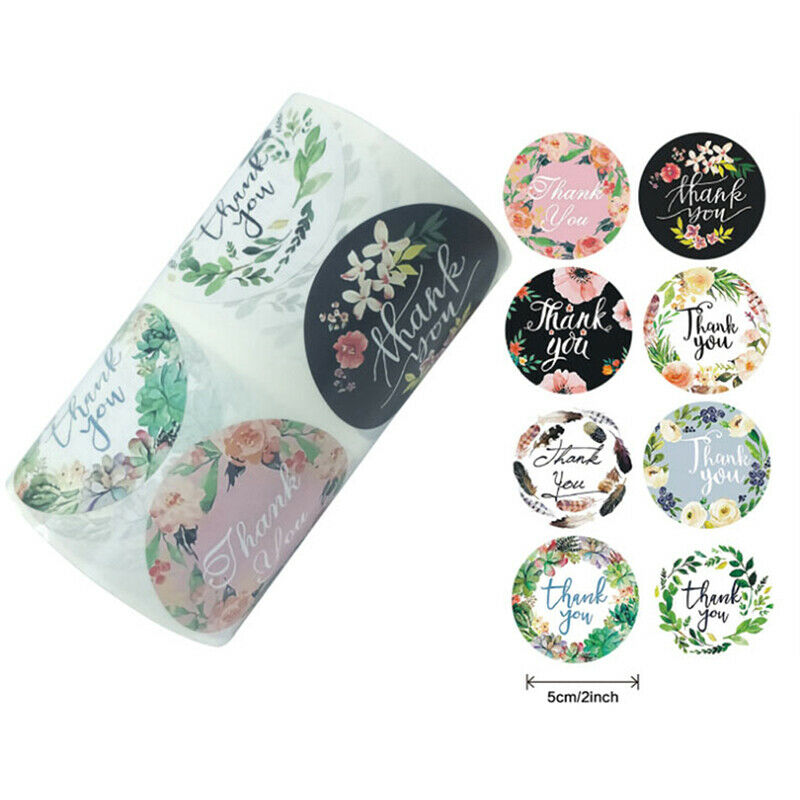 500Pcs 2 Inch Floral Thank You Stickers 8 Colors Bags Boxes Tissue Seal SticBDA