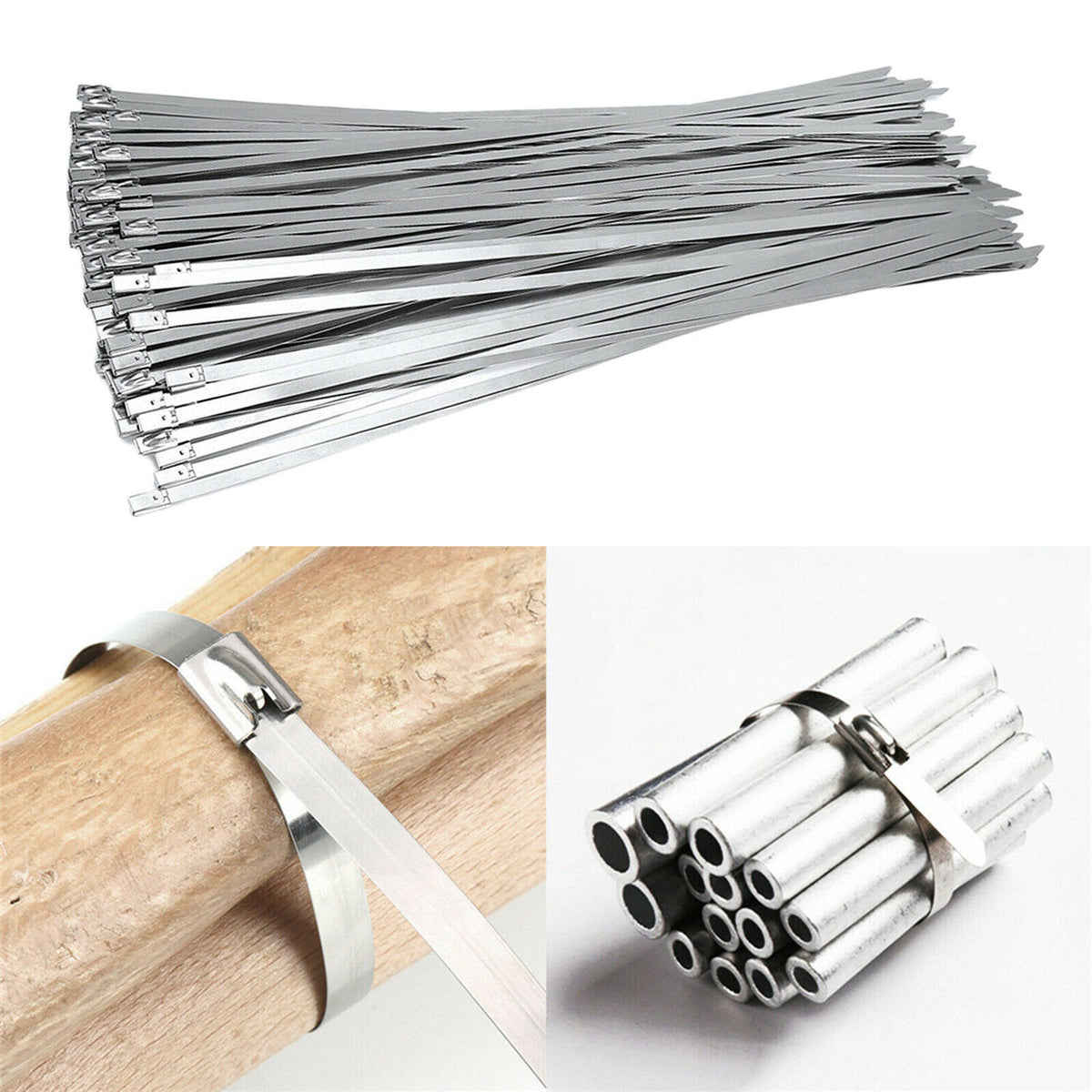 100 Count Stainless Steel Cable Ties Self Locking Zip Ties 4.6x200mm