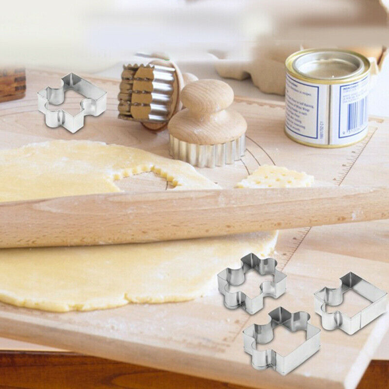 4pcs/set Cookie Puzzle Shape Stainless Steel Biscuit Mold Dessert Make To.l8