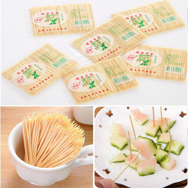 100pcs Two Heads Wood Stick Wooden Bamboo Toothpick Party Cocktail Food Picks