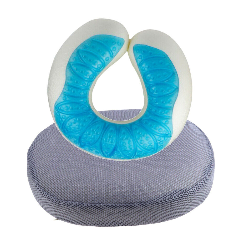 2 Piece Set Cool Travel Gel Memory Foam Pillow + Tail Coccyx Support Cushion