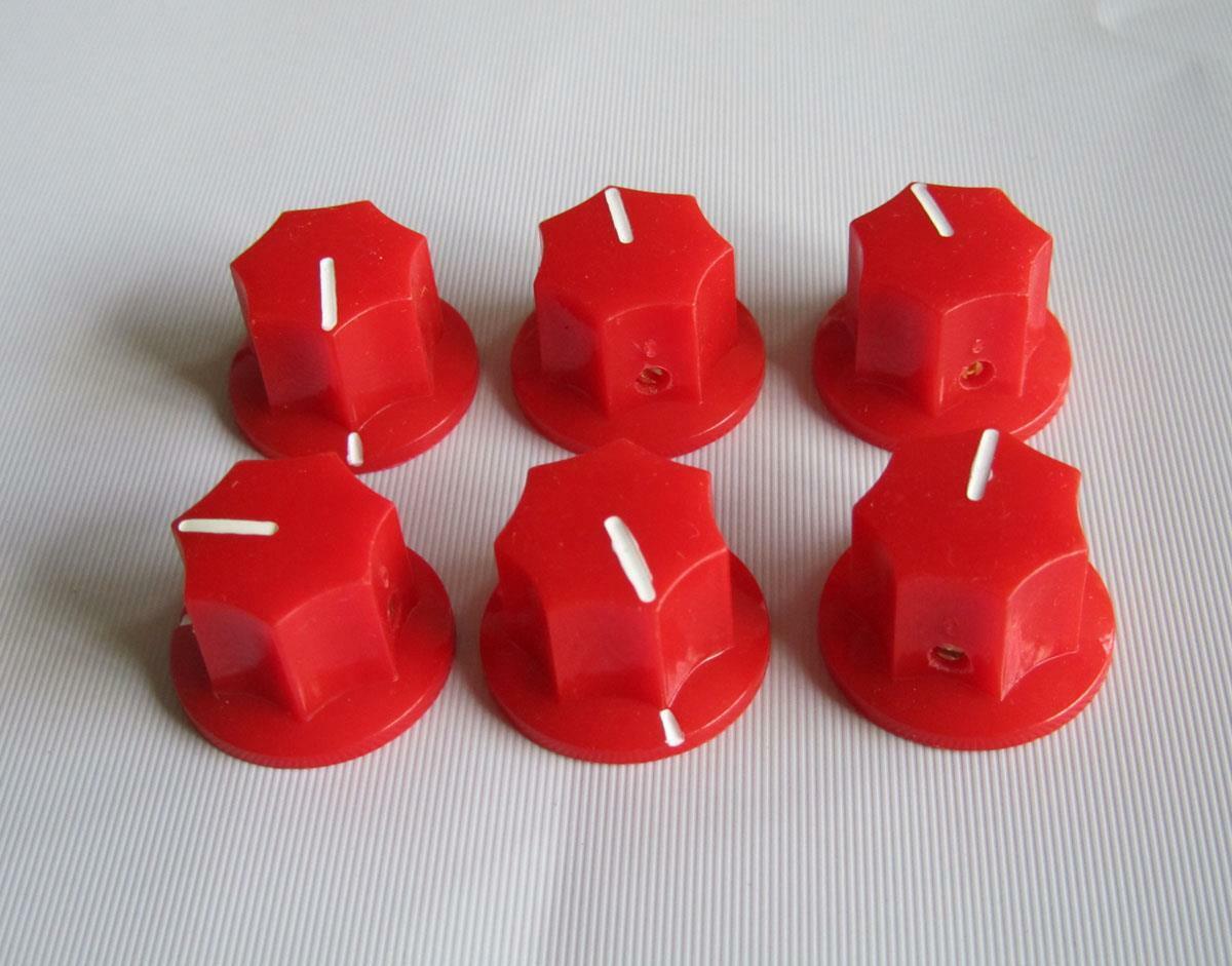 6x Brass Insert USA Size 1/4" Large Jazz J Bass Knobs MXR Style Knob Red
