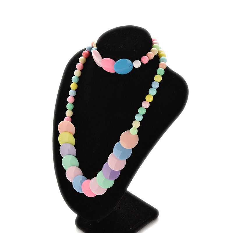 Colorful Beads Necklace&Bracelet Set Party Jewelry for Kids Baby Girls.l8