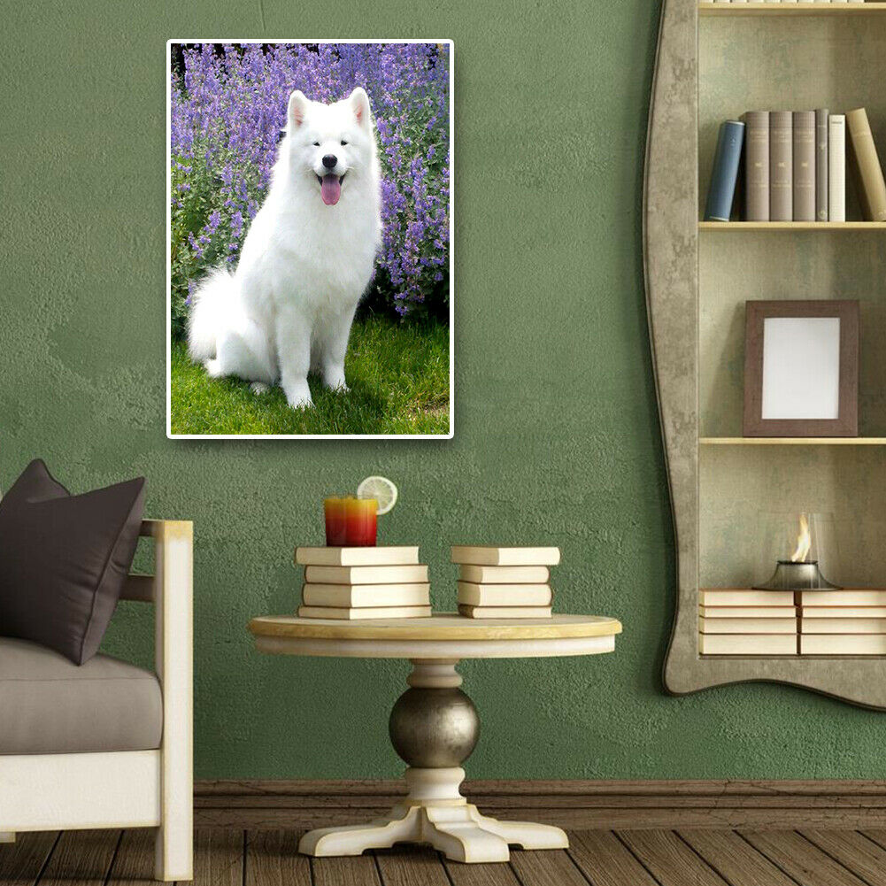 White Dog Full Round Drill 5D Diamond Painting Embroidery Kit Cross Stitch @