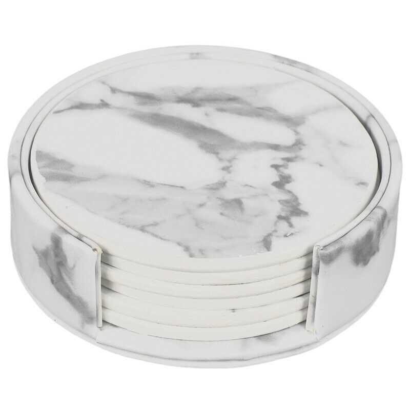 6 Pcs Coasters Marble Pu Leather Round Heat Insulation Table Placemat Drink CoK5
