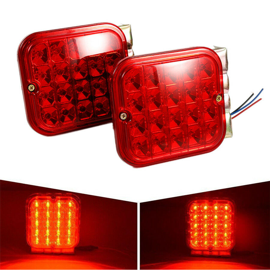 2 Piece Waterproof Red LED Square Tail Brake Turn Signal Lights for Truck RV Car