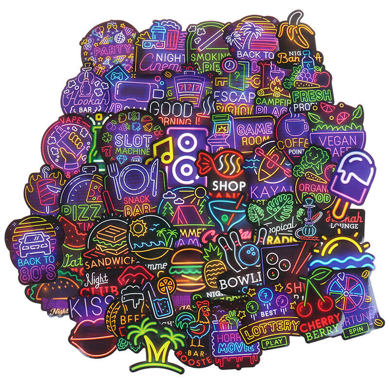 50Pcs Neon Stickers Skateboard Laptop Luggage Guitar Bike Car Bomb DecalsJCAU Lt