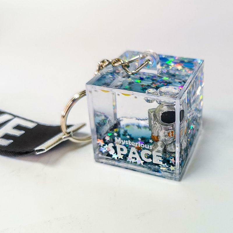 Mysterious Space Quicksand Square Keychain Astronaut Bag Charm Keyring  Jewelry