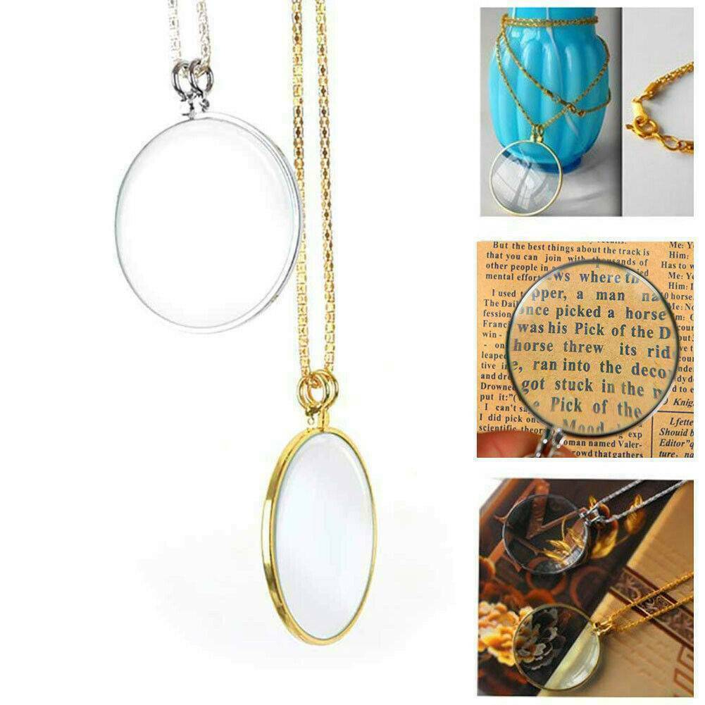 5x Magnifier Round Reading Coin Magnifying Glass Lens Pendant Chain Necklace New