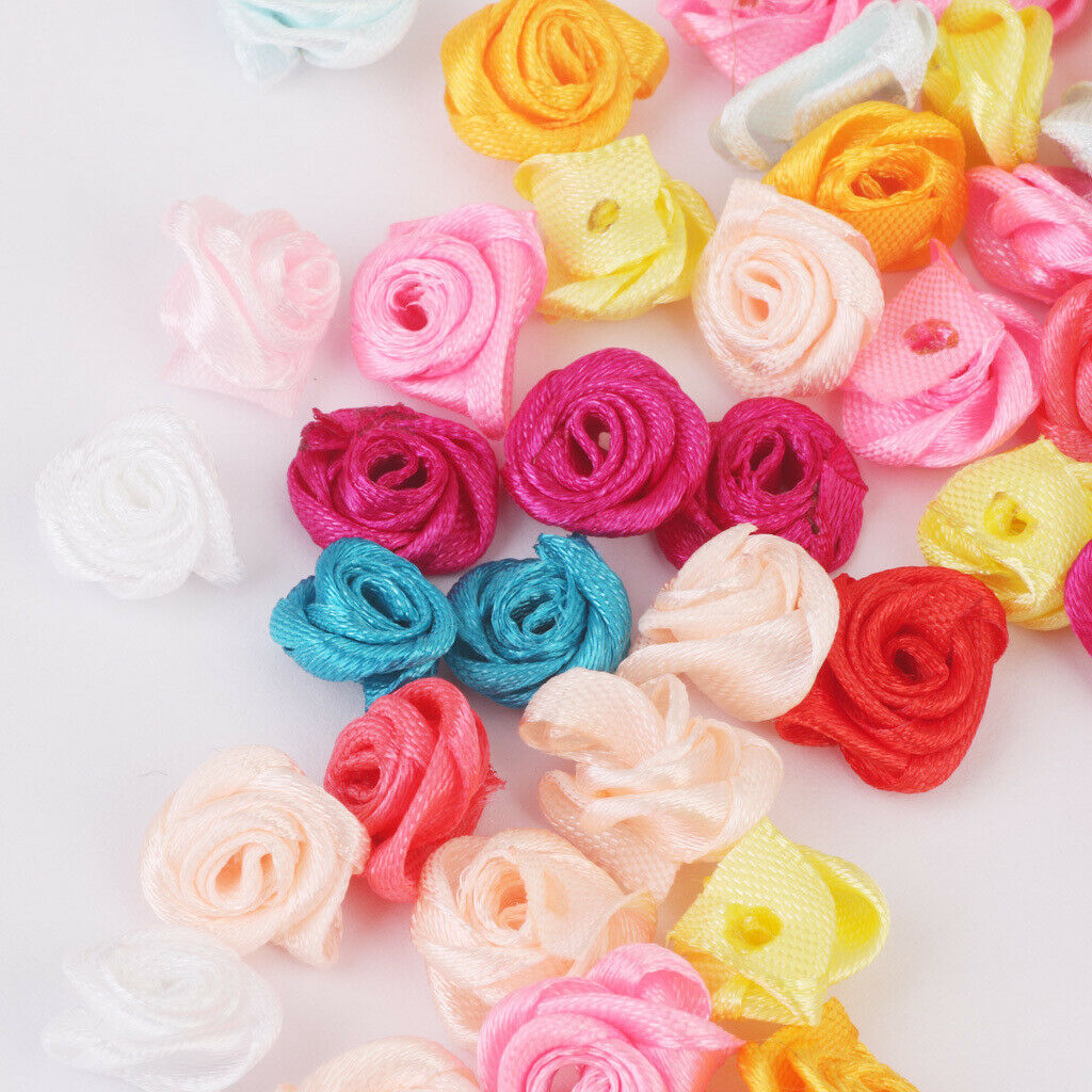 480pcs Mixed Colour Satin Ribbon Rose Flower Wedding Appliques Sewing Decor