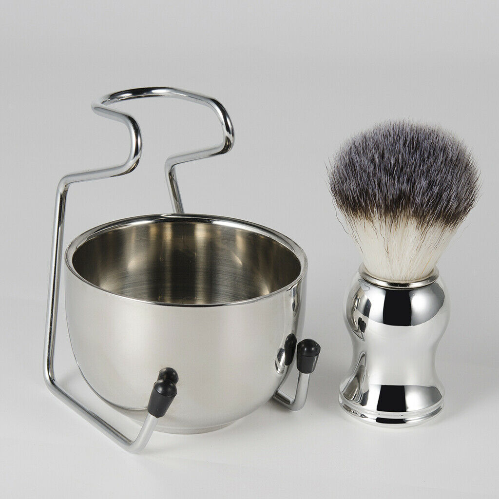 Stainless Steel Shaving Brush Shaving Bowl/ Mug Brush Stand Holder Set Gift