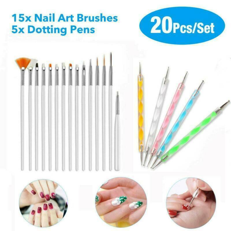 20 pc Nail Art Gel Design Pen Painting Polish Brush Dotting Drawing Tool Set Kit