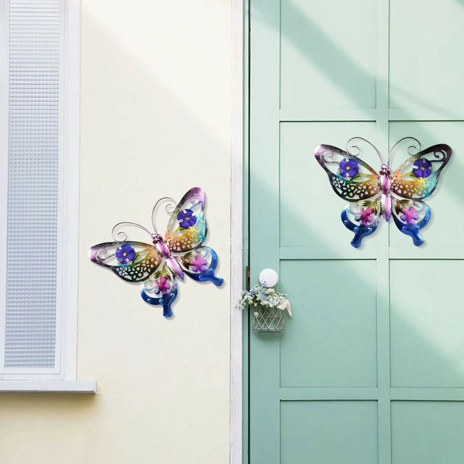 2pcs Metal Butterfly Wall Art Fence Sculpture Home Garden Hanging Decor