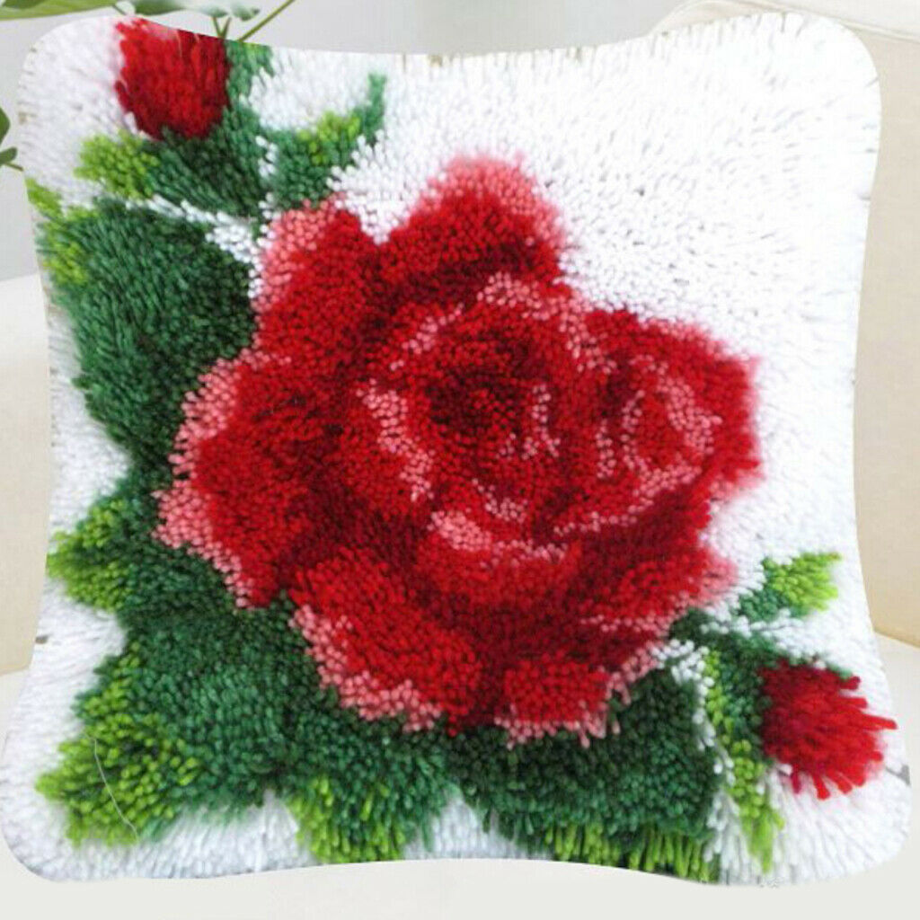 15 . 7x15 . 7 "  Red   Flower   Latch   Hook   Pillow   Kits   for