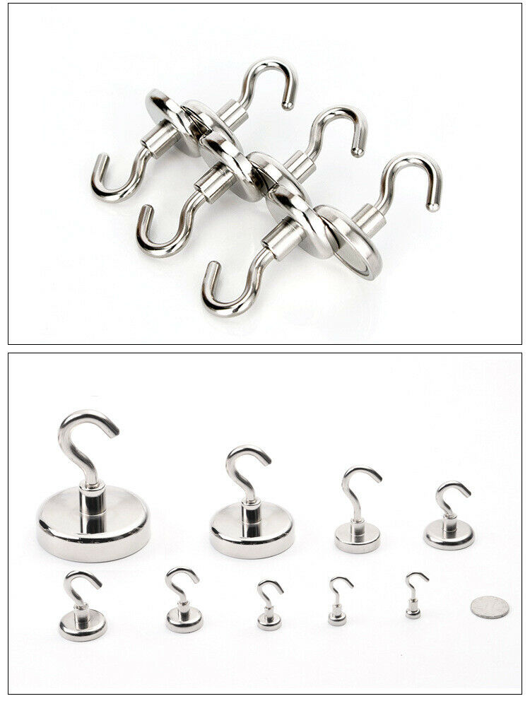 20x38mm 12Lb Heavy Magnetic Hooks With Stickers Strong Powerful Neodymium 10pcs