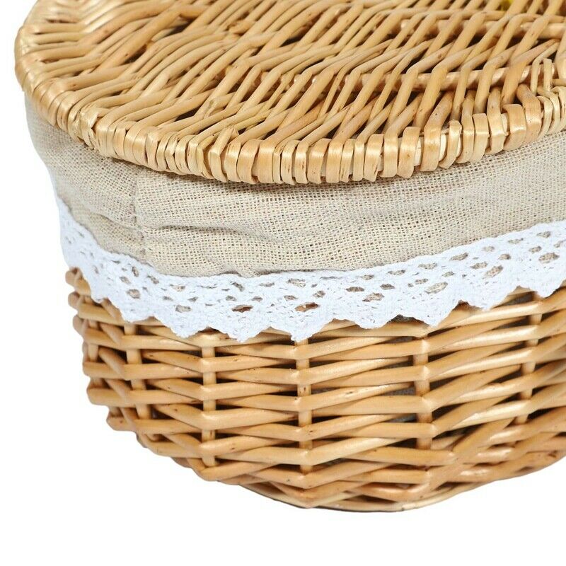 1X(Handmade Wicker Basket with Handle, Wicker Camping Picnic Basket with Dou6H2)