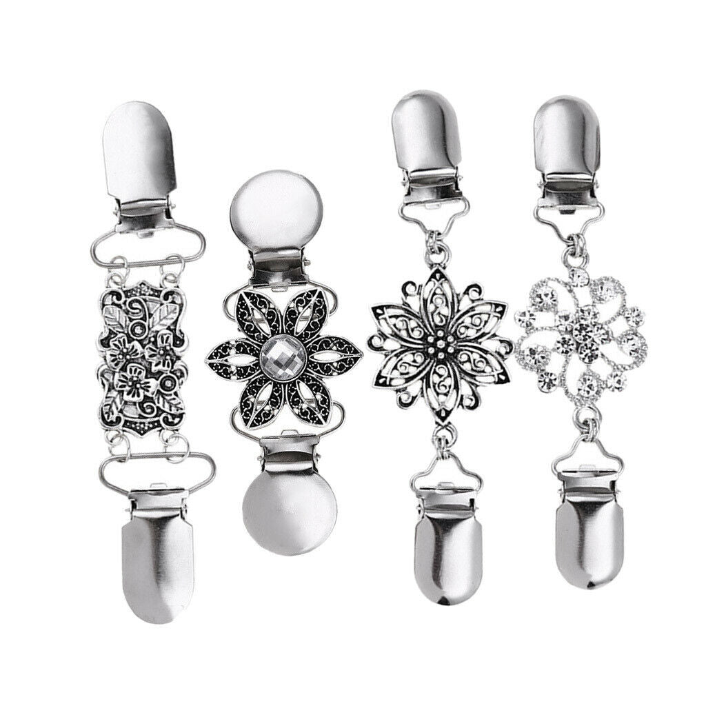 4x Women Sleeve  Duck Clips Hollow Flower Rhinestone Scarf Clip Blouse Sweater