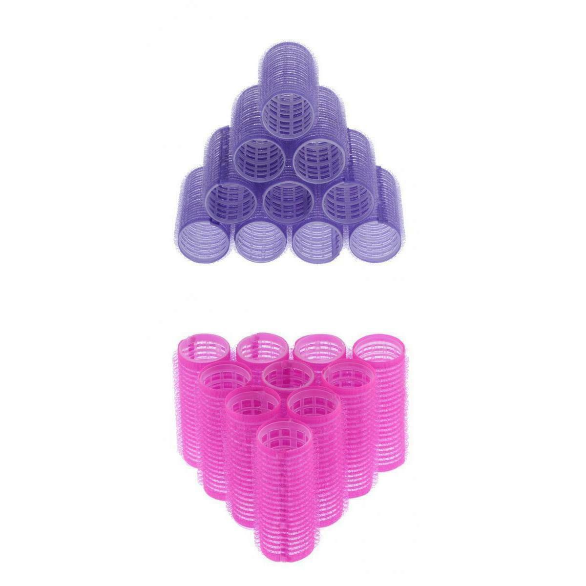 20x 24mm Pink + 32mm Purple Self Grip Hair Rollers Curlers Set for Women