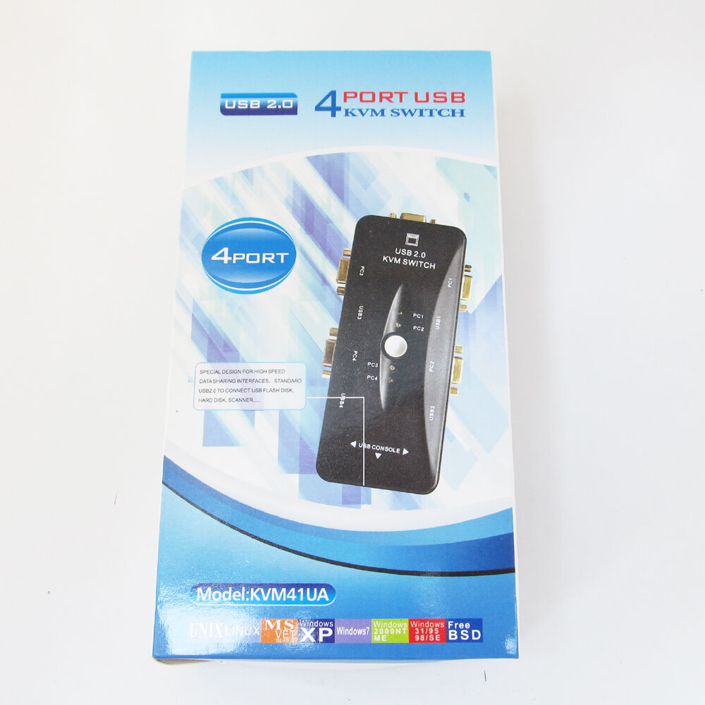 1pc KVM Switch Box 4 Port USB 2.0 SVGA VGA Keyboard Control Up to 4 Computers