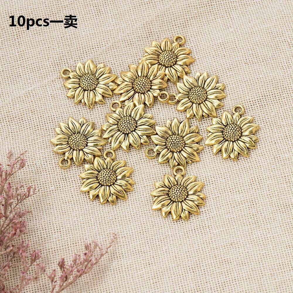 10X DIY Golden Sunflower Beads Charms Necklace Bracelet Pendant Jewelry Making ï¼