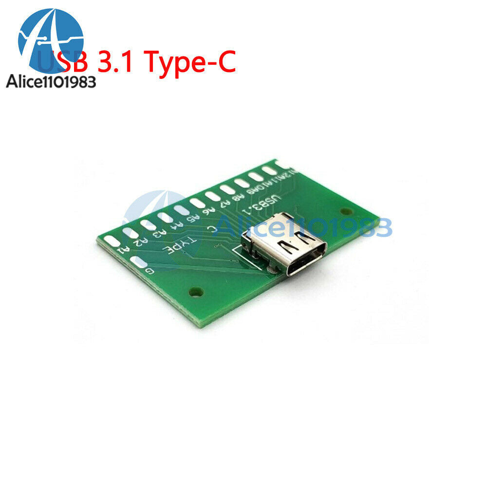 24Pin USB 3.1 Type C Female Plug Socket Connector SMT Type + PCB Board For DIY