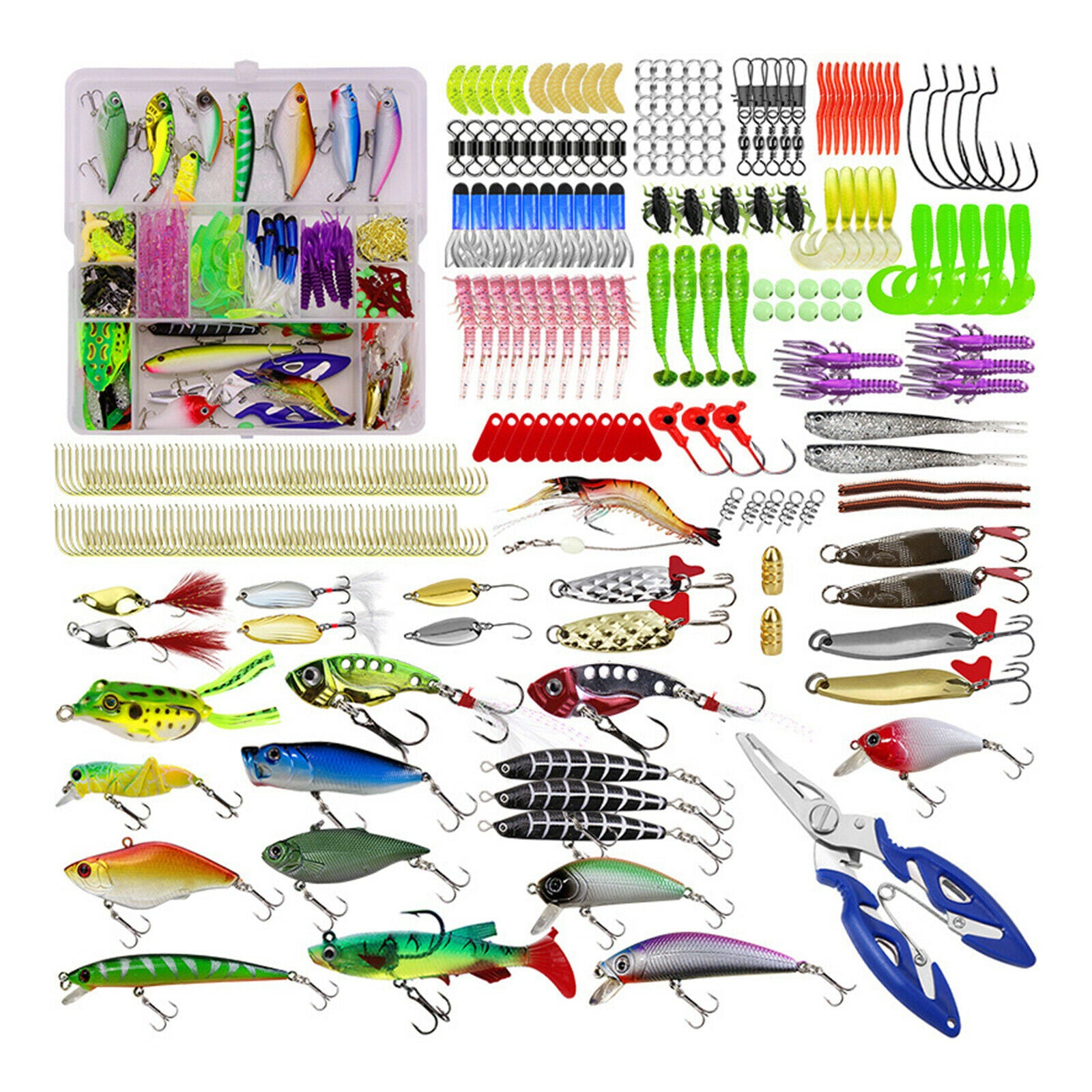 Fishing Tackles Set Lures Kit Jigs Earthworm Hard Baits Pliers with Box Gear