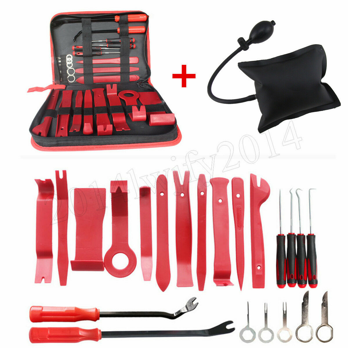 22Pcs Car Door Panel Trim Upholstery Fastener Removal Plier Tools+Inflatable Pad