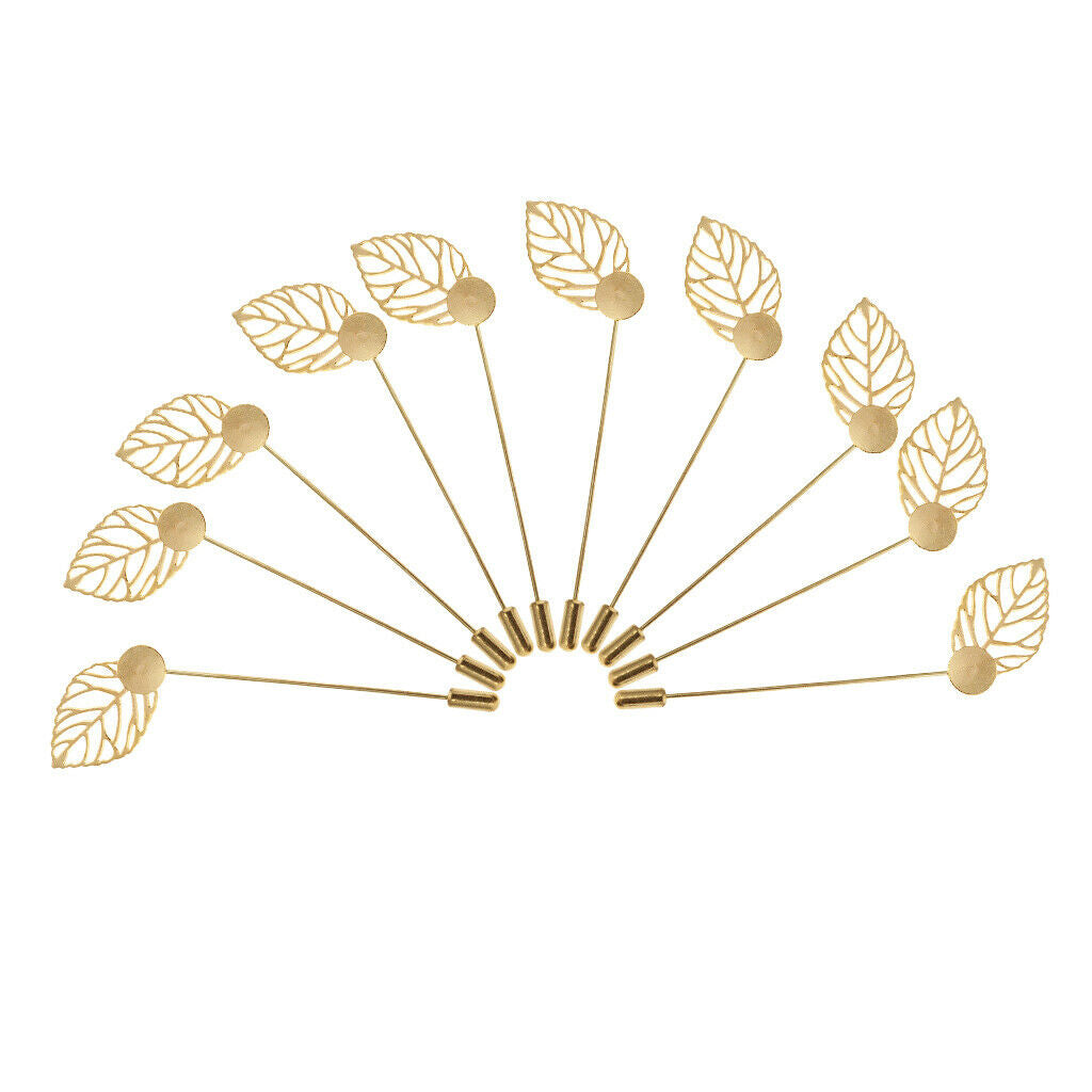20Pcs Brass Leaf Lapel Pin Stick Blank Base Brooch for Men Suit DIY Crafts