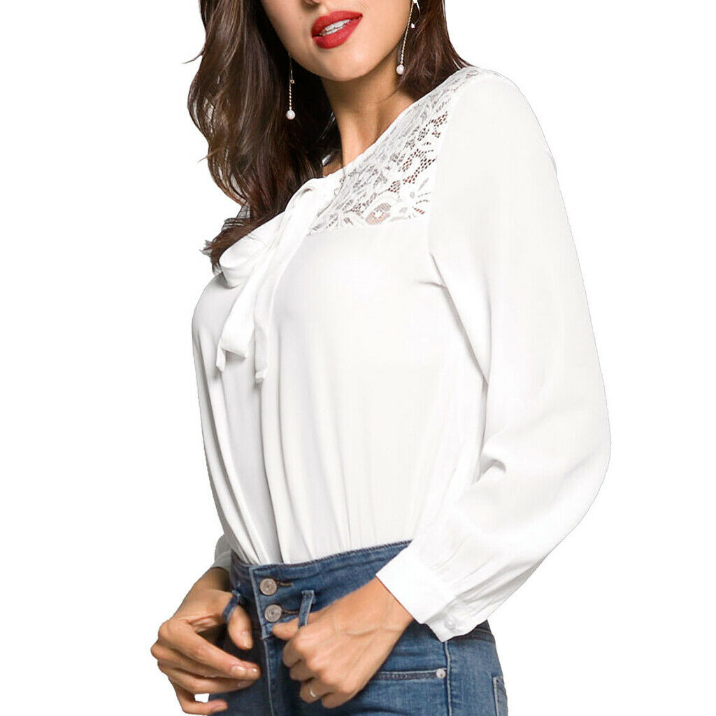 Fashion Women Ladies Loose Casual Chiffon Long Sleeve Shirt Tops Blouse S White