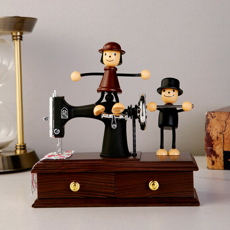 Music Box Mini Retro Sewing Clockwork Music Wood Box Home Decoration Home CrN6X5