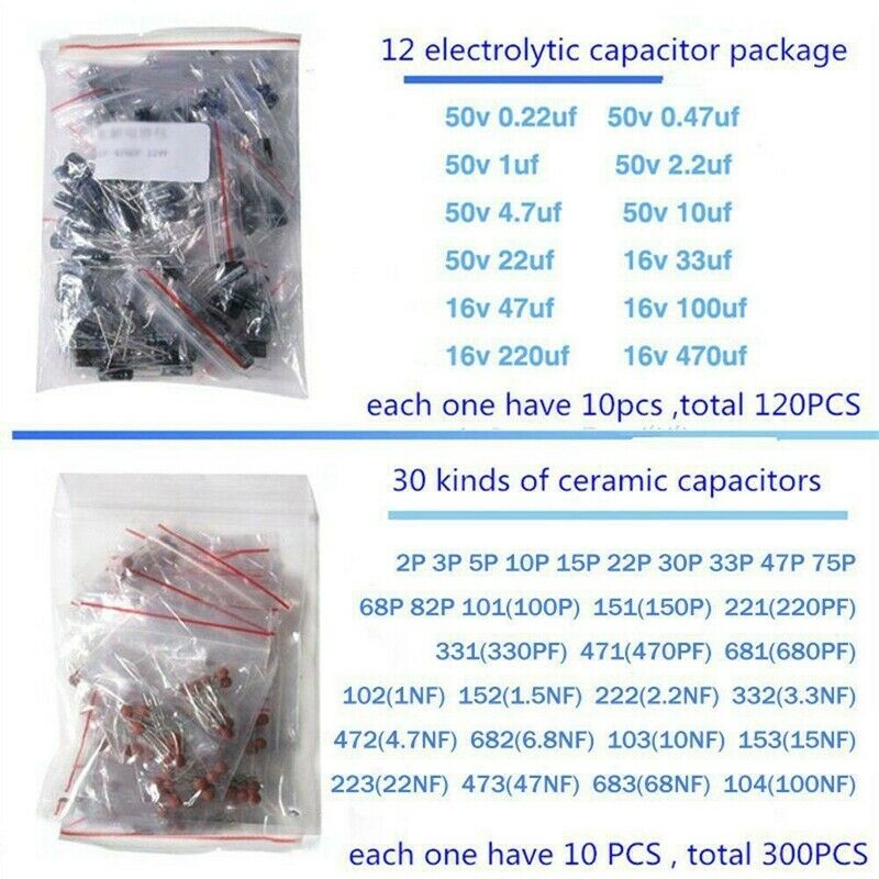1390Pcs Electronic Components LED Diode Transistor Capacitor Resistance Kit V3Z1