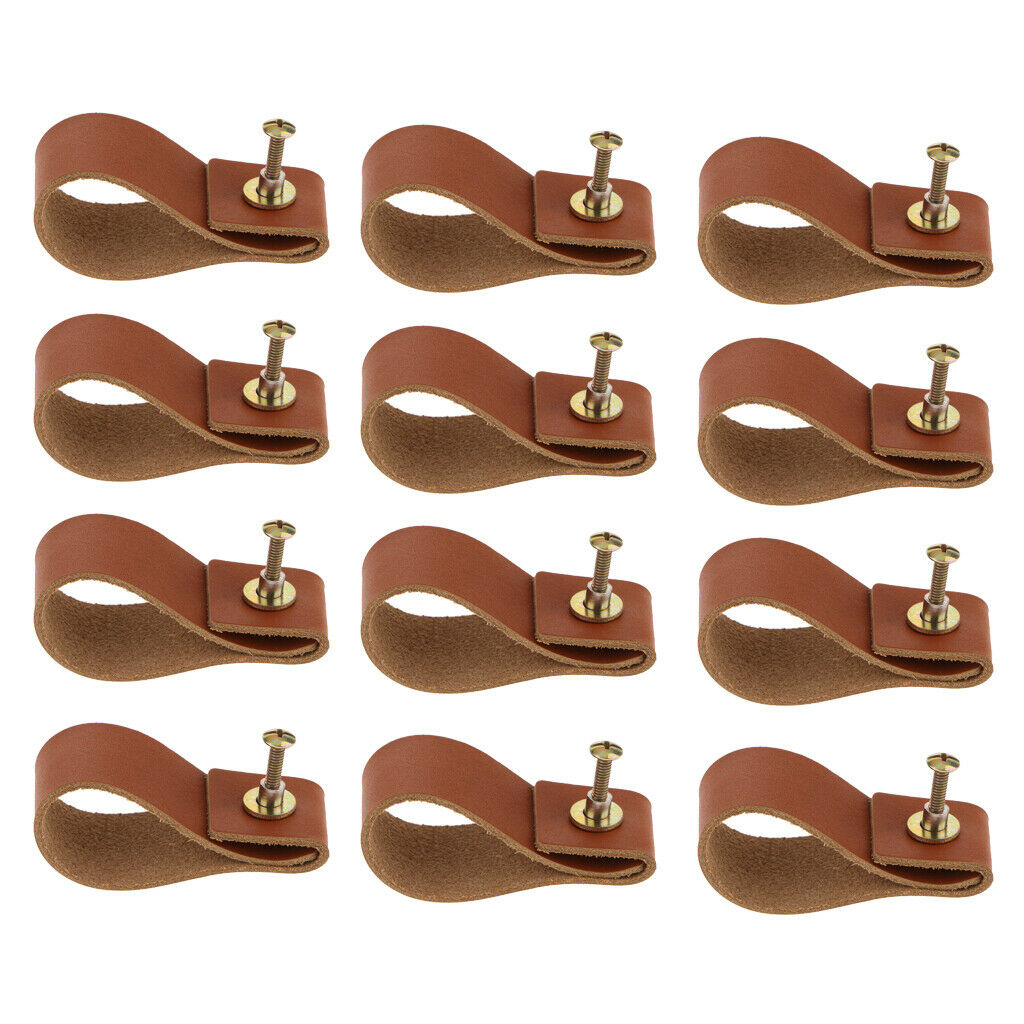 12x Handmade Leather Cabinet Door Handle Pulls Knob Drawer Kitchen Pull Knob