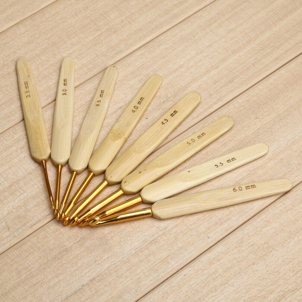 8pcs 8 sizes Bamboo handle Golden Aluminum Crochet Hooks Needles 2.5mm-6mm A#S