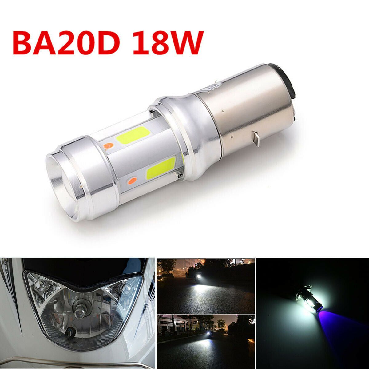 18 W Motorcycle Bike LED Headlight Dual Colors Led COB Hi/Lo Lamp 6000K Bulbs