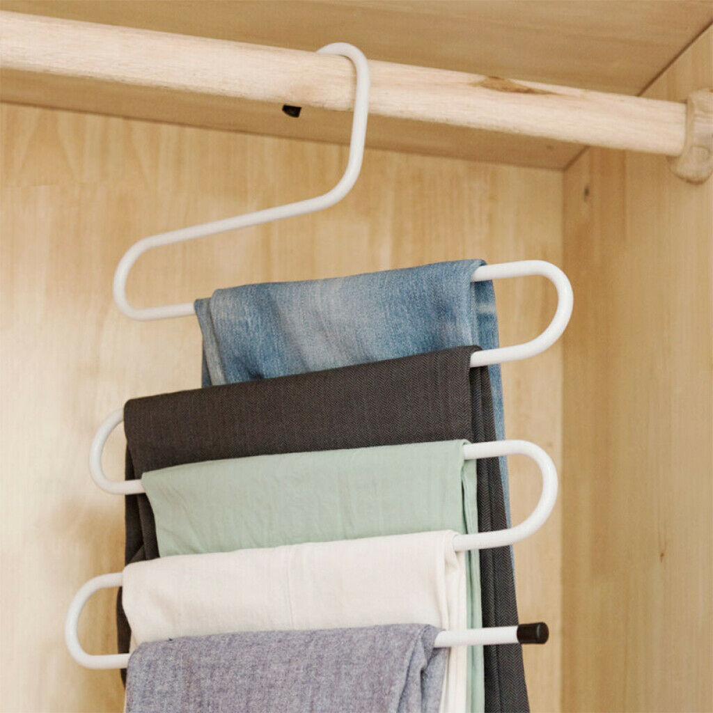 Metal Pants Hanger Space Saving Trousers Scarf Tie Towel Hanging Organizer