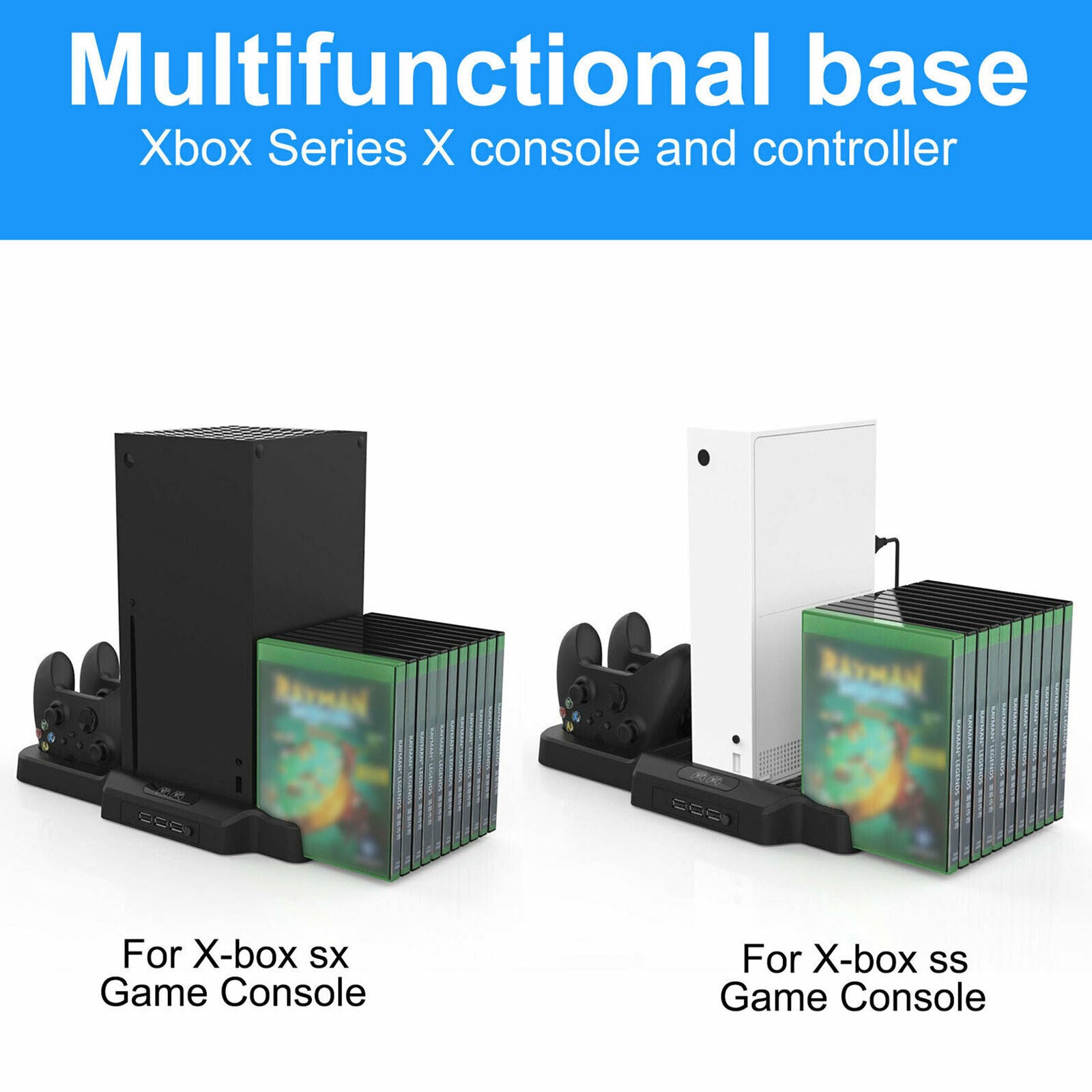 For Xbox Series X Console Vertical Stand+Cooling Fan+Controller Charger+USB Hub