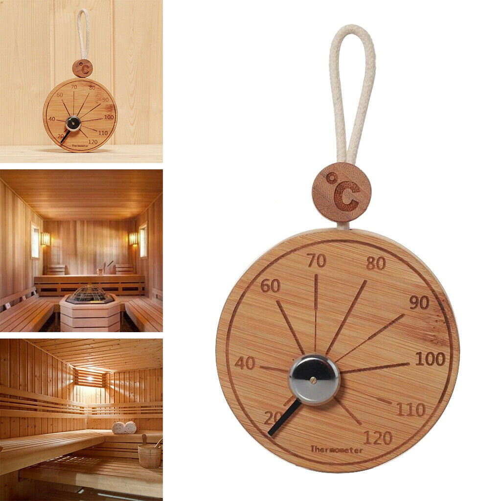 4" Bamboo Hanging Sauna Thermometer Hygrometer Celsius Meter Household
