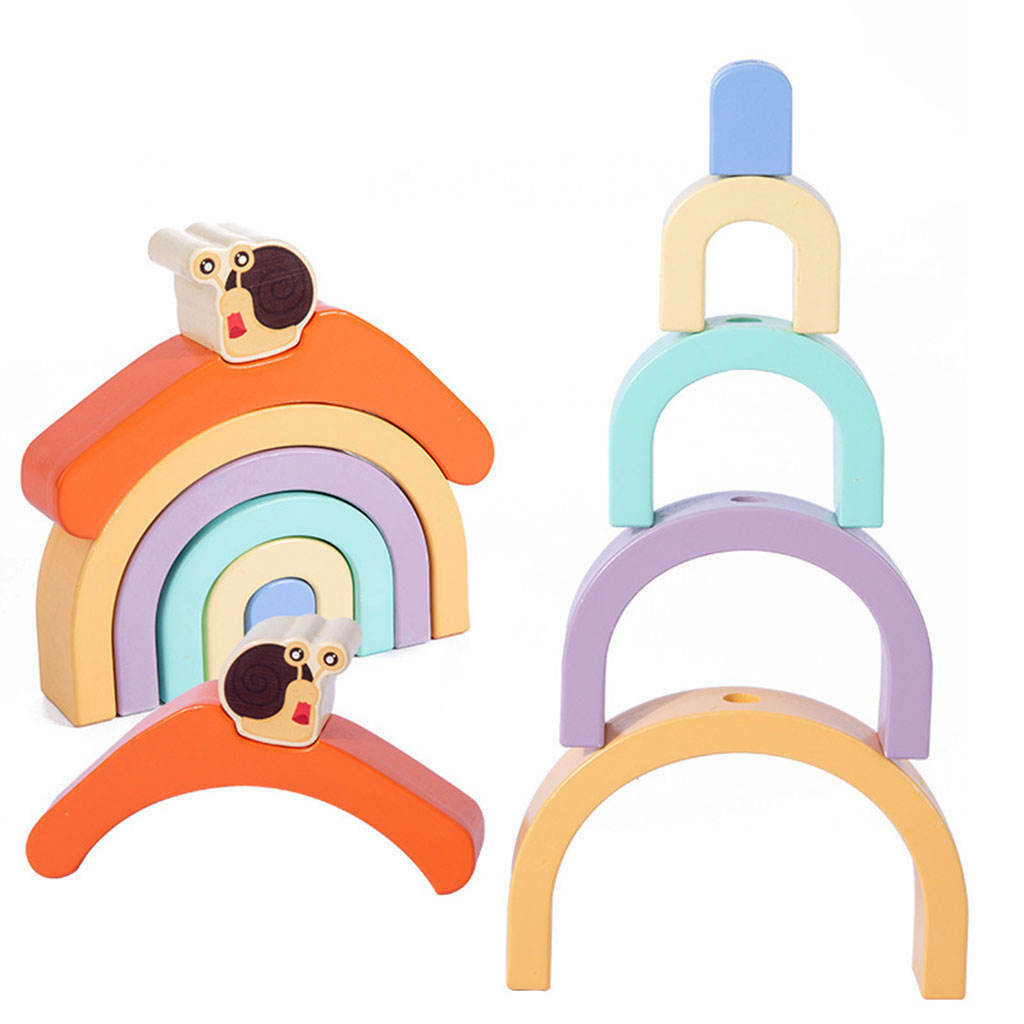Wooden Rainbow Stacker Montessori Development Color Toys Drag Learning Car