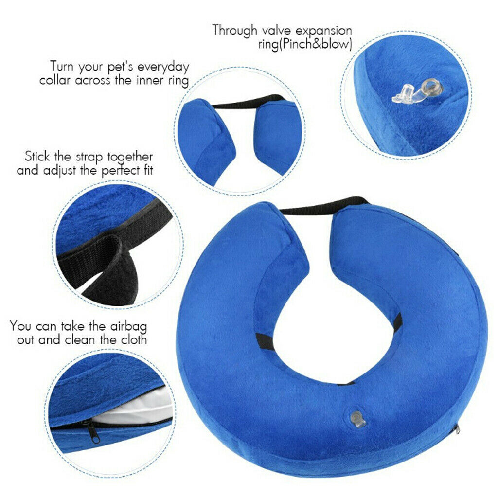 Inflatable Dog Collar Pet Elizabethan E-Collar for Dogs and Cats Blue - L