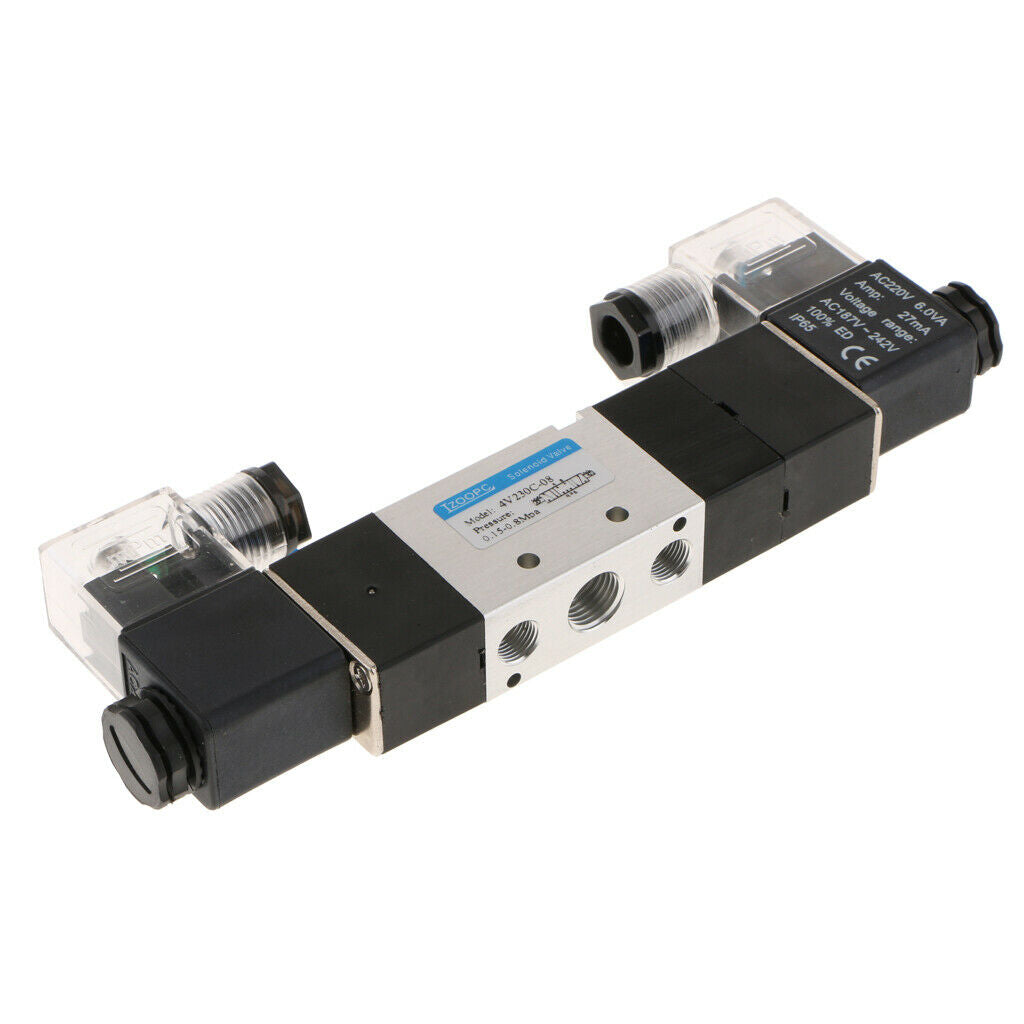 DC 220V Pneumatic Double Coil Double Coil Solenoid Air Valves 5 Port 3 Position