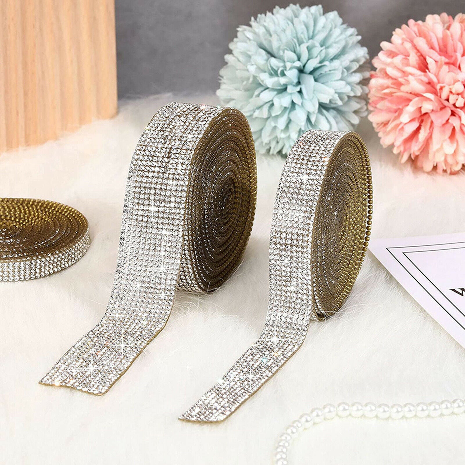 Self-Adhesive Rhinestone Diamond Ribbons DIY Car Phone Multicolor 1.4cm