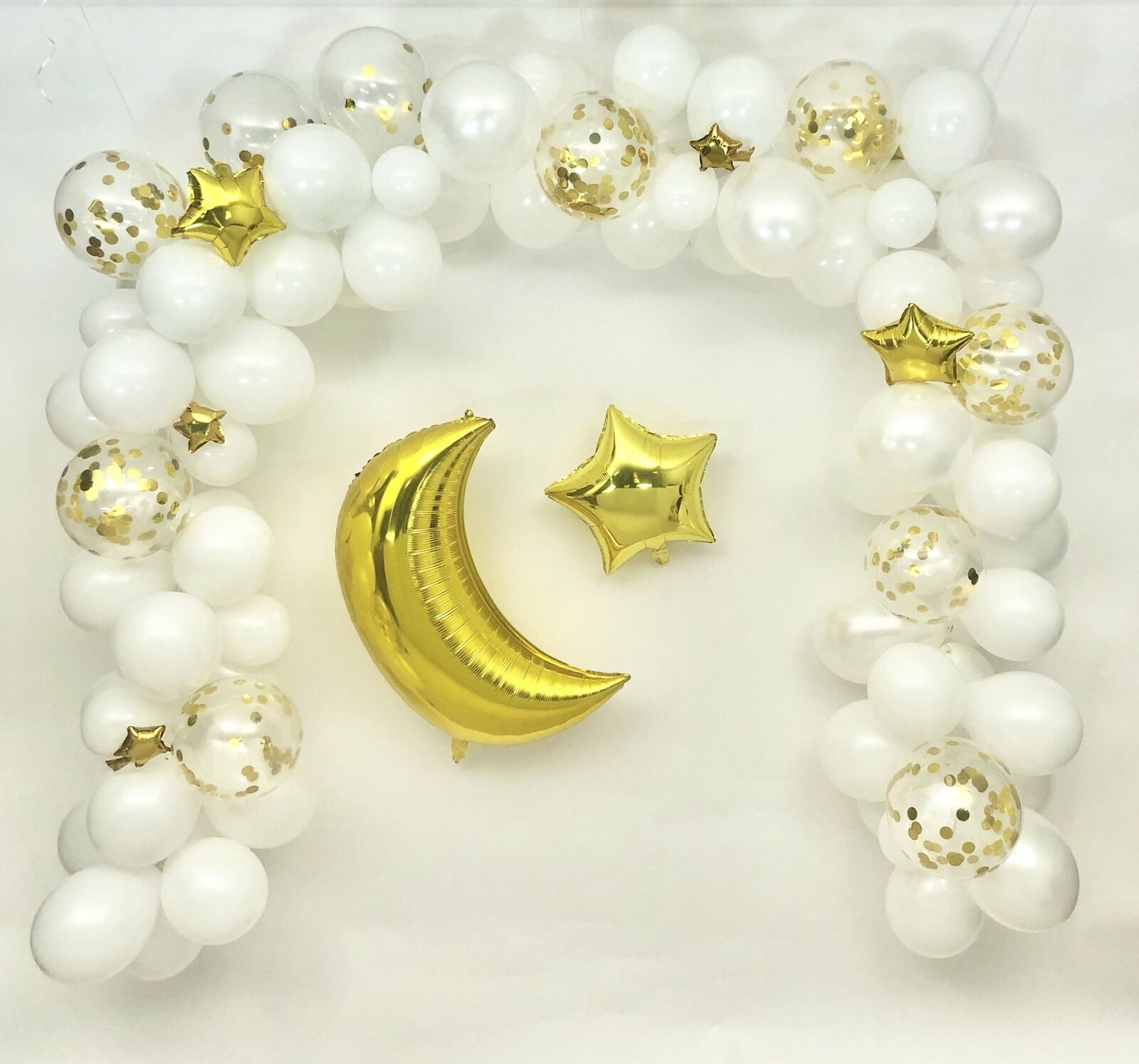 16-Feet Crescent and Star Ramadan and Eid Party Garland Balloon Set (White)