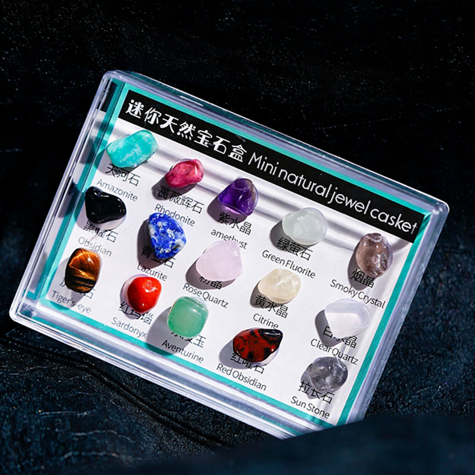 Natural Rock Gemstones Collection Box Crystal Mineral Specimen Souvenir