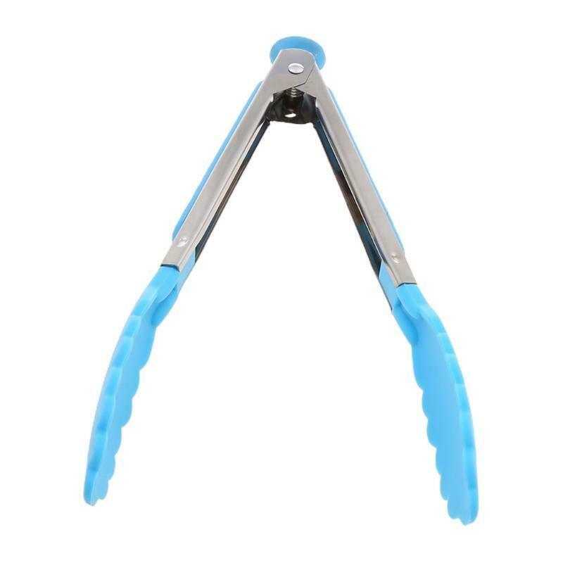 Silicone Kitchen Cooking Salad Serving BBQ Tongs Stainless Steel Handle Utensil