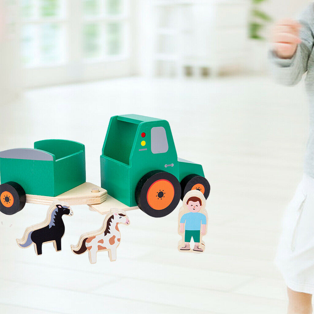 Wooden Car Tractor Trailer Carrier Montessori Development Educational Toys