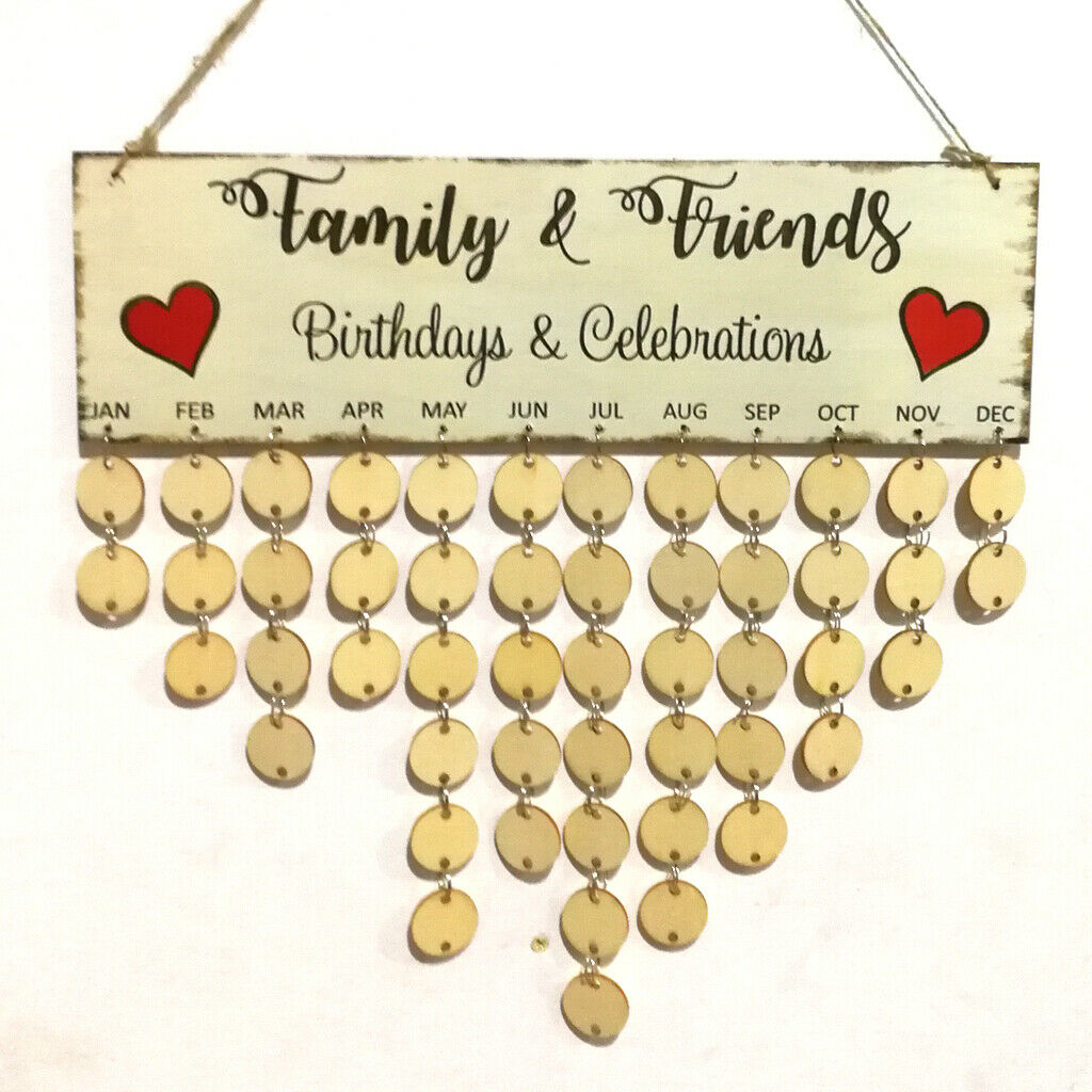 Family Friends Birthday Celebrate Reminder Calendar Wooden Board Hanging Decor