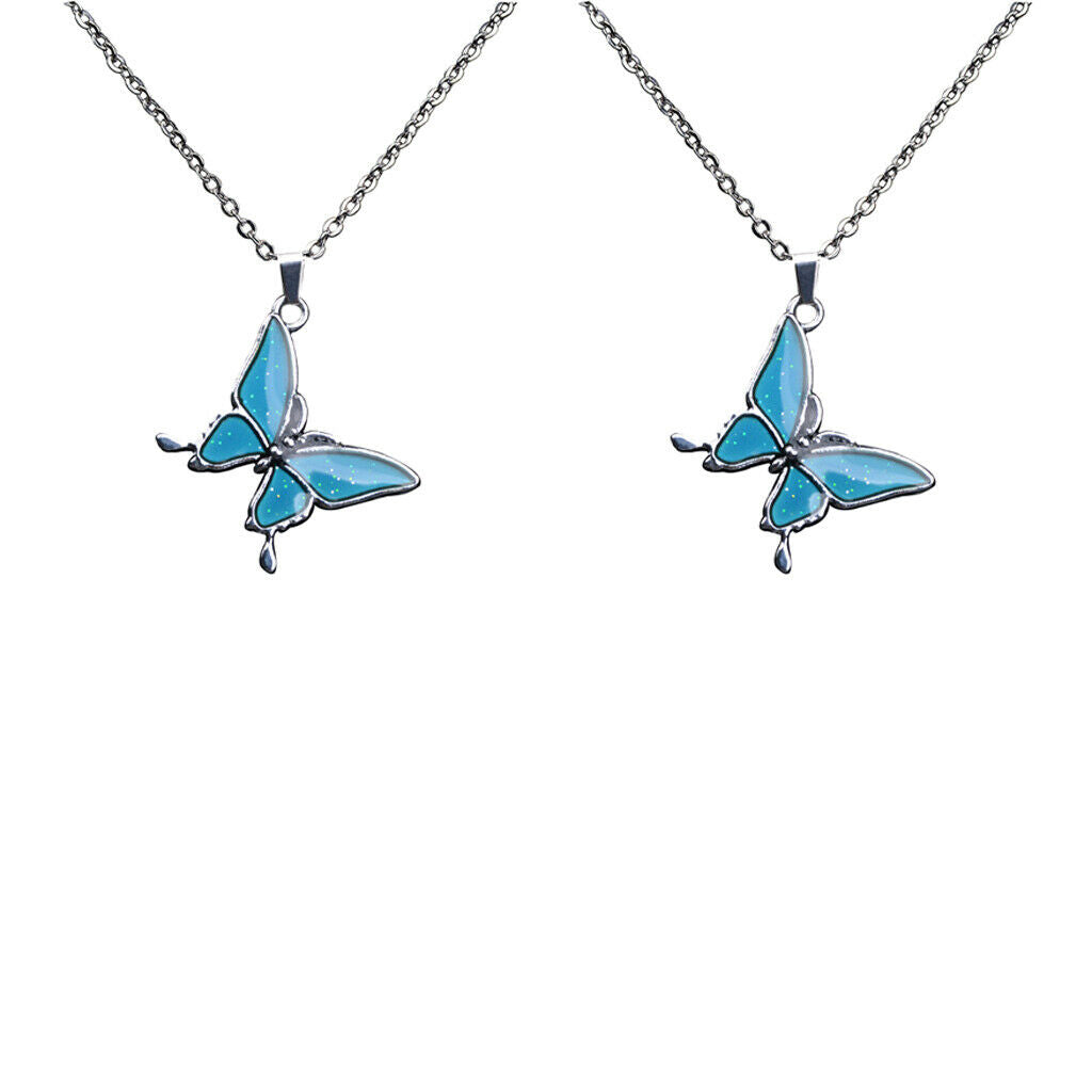2pcs Fashion Funny Mood Change Color Butterfly Pedant Necklace Girls Jewelry