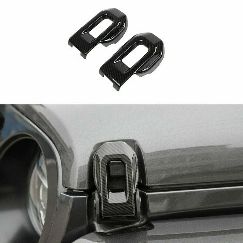 For Jeep Wrangler JL JT 2018-2020 Carbon Fiber Hood Lock Latch Buckle Trims 2Pc