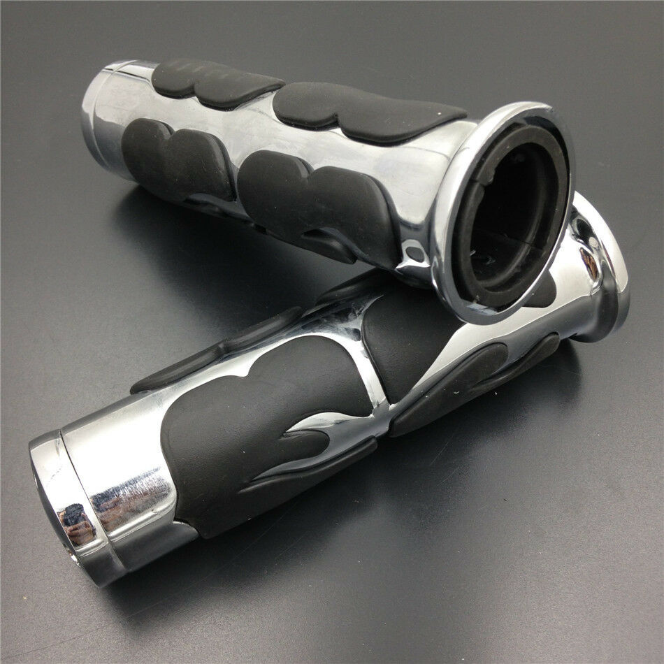 Motorcycle Custom Flame style Billet Aluminum rubber Hand Grips 1" Handlebar CHR
