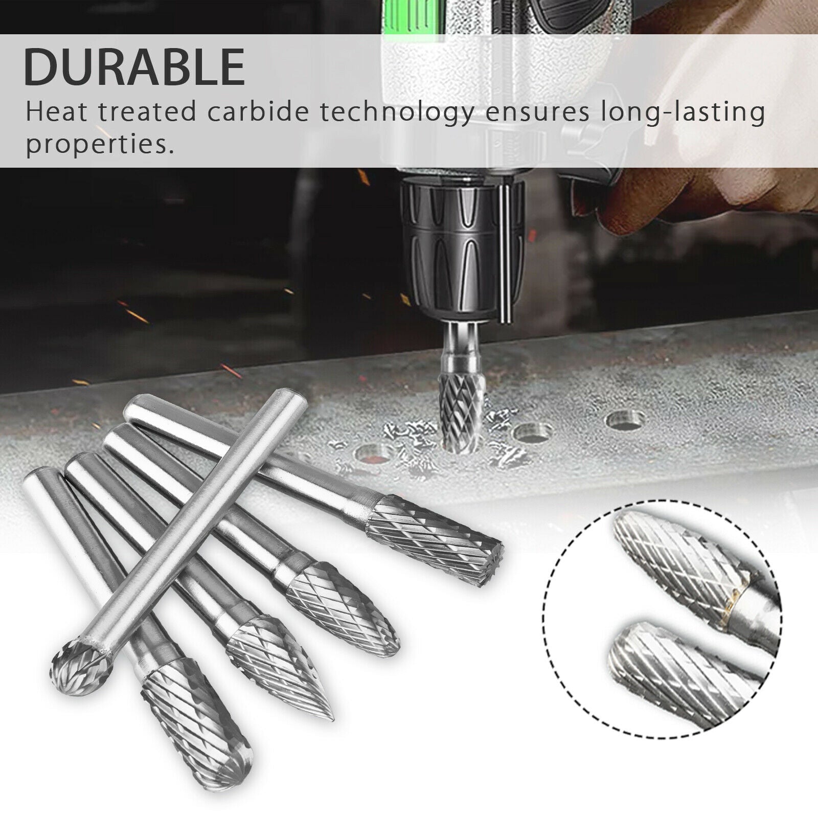 5X Electric Rotary Cutter Head Set Grinder Bit Tool Tungsten Carbide Burrs Shank